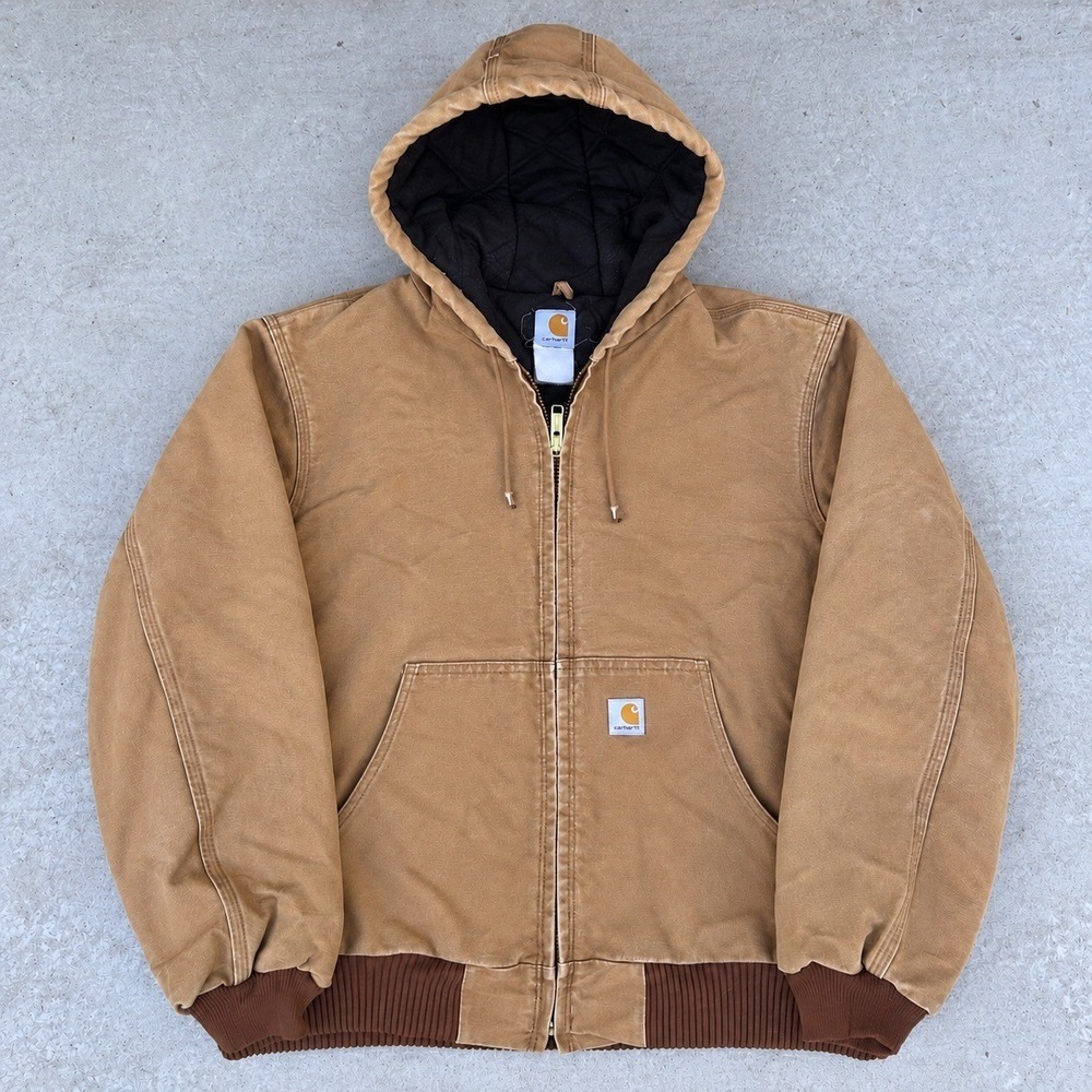Carhartt J131 Duck Canvas Active Jacket Brown Tan Thermal Lined Vintage Mens XL